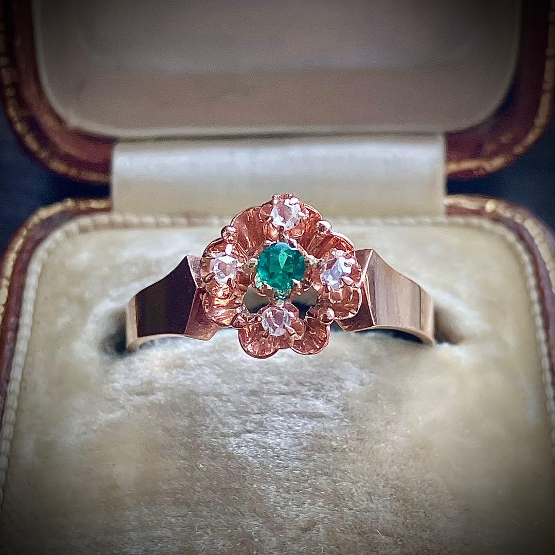 k9 アンティーク フランス　エメラルド＆ダイヤモンド　リング