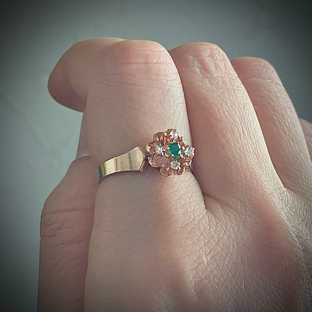 k9 アンティーク フランス　エメラルド＆ダイヤモンド　リング