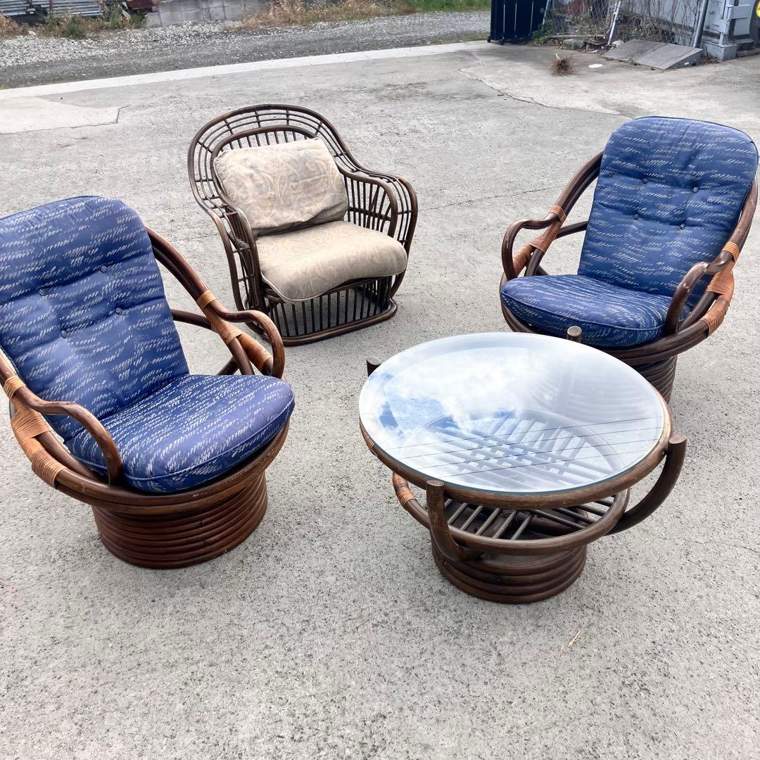 ② 昭和レトロ 回転式ラタンチェア ラウンドソファ エッグチェア アームチェア