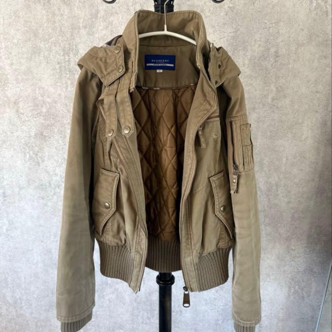 バーバリーブルーレーベル　ミリタリージャケット モッズコート 中綿 ファー 38