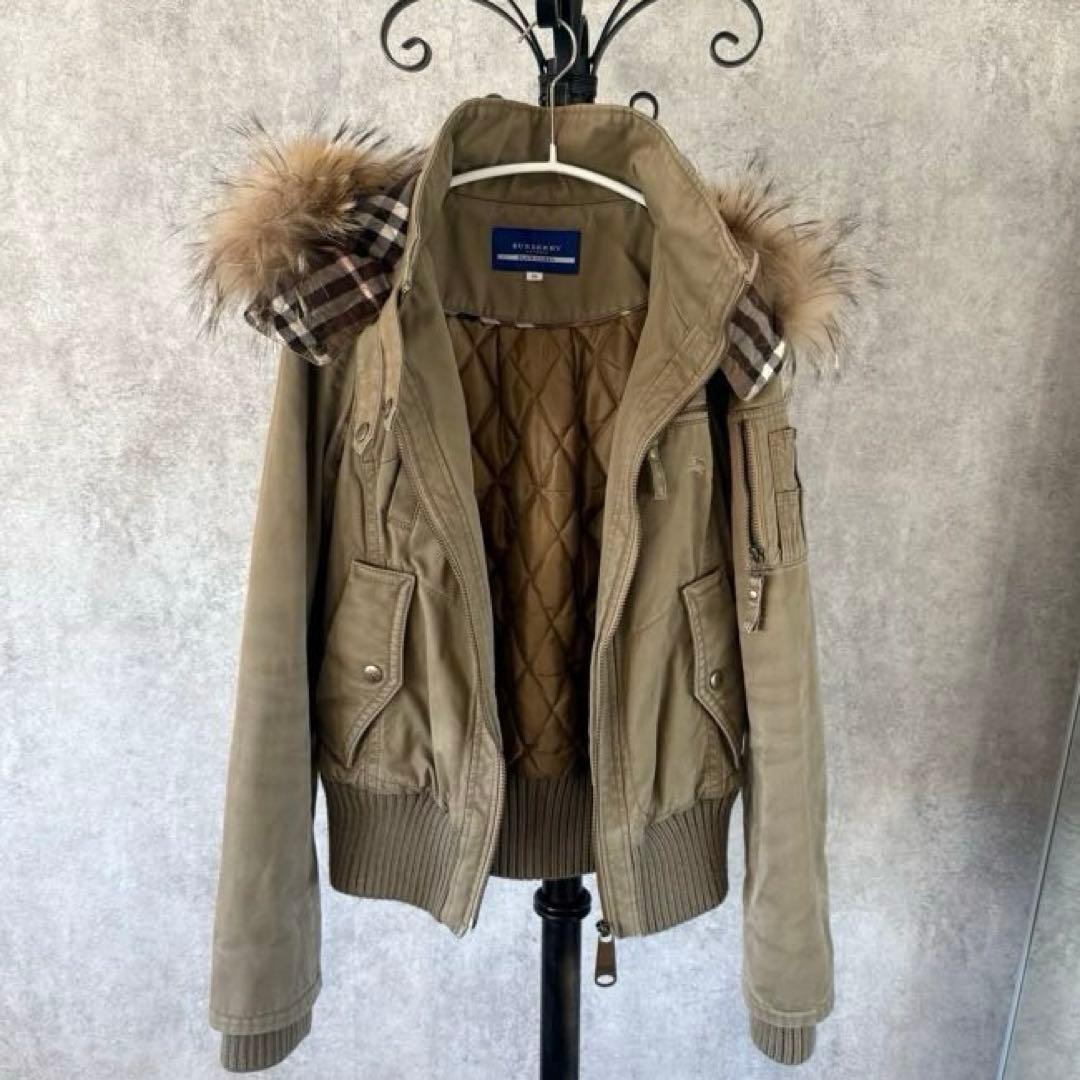 バーバリーブルーレーベル　ミリタリージャケット モッズコート 中綿 ファー 38