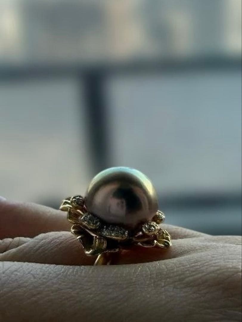 【極光13mm】エジソンパール リング カフェゴールド 18K鍍金 華やか