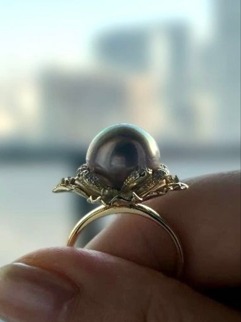 【極光13mm】エジソンパール リング カフェゴールド 18K鍍金 華やか