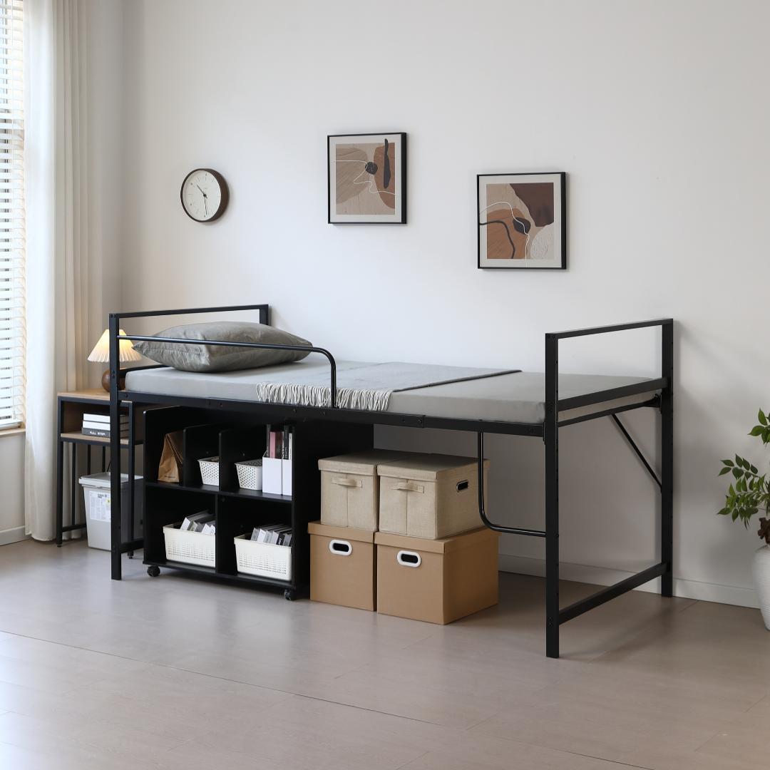 ロフトベッド【シングル】　一人暮らしに最適　ロータイプ　スチール製　BLACK