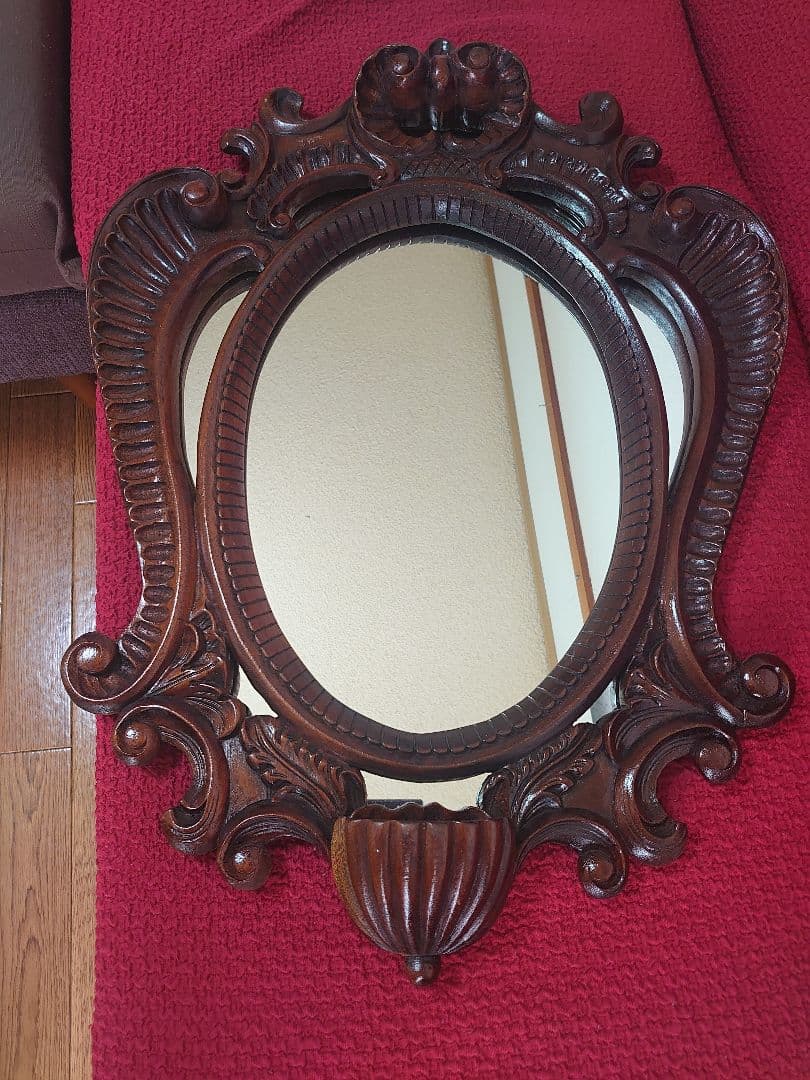 鏡家具 職人さん木製の大きな壁掛け式 carved wooden mirror