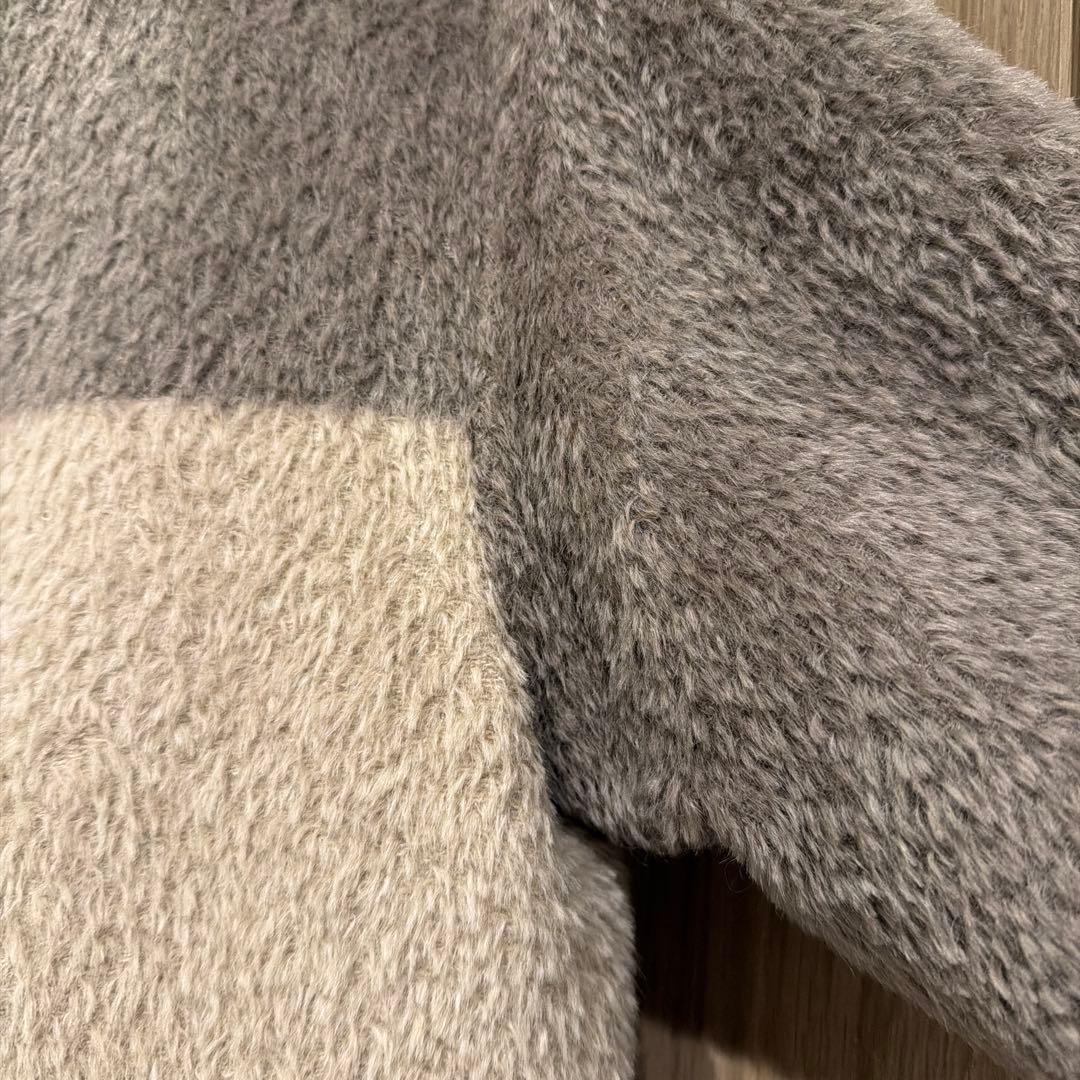 a*i様 超美品MaxMara ボーダー ノーカラー アルパカ ロングコート 4