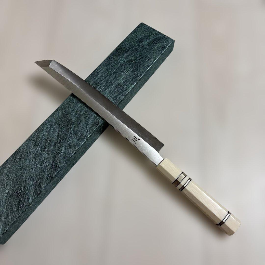 新品 柳刃 先丸包丁 9寸V金10号 人工象牙八角柄