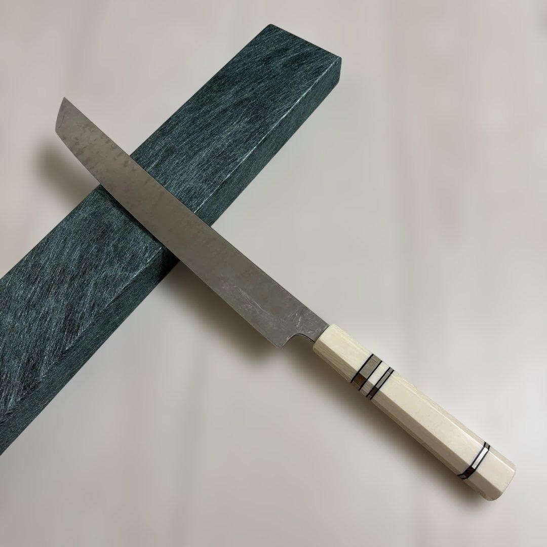 新品 柳刃 先丸包丁 9寸V金10号 人工象牙八角柄