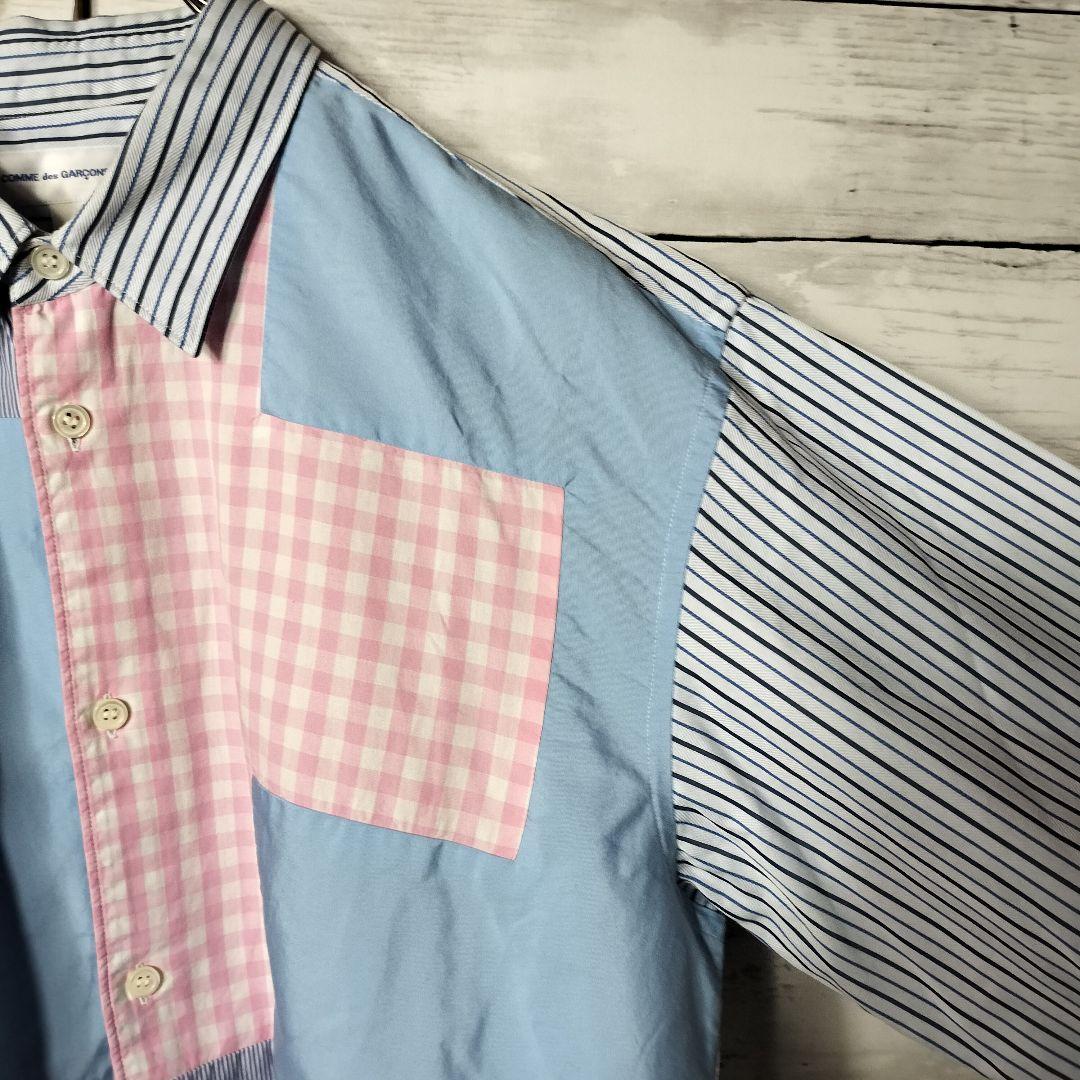 コムデギャルソンシャツ パッチワークシャツ 長袖 ストライプ ドッキング