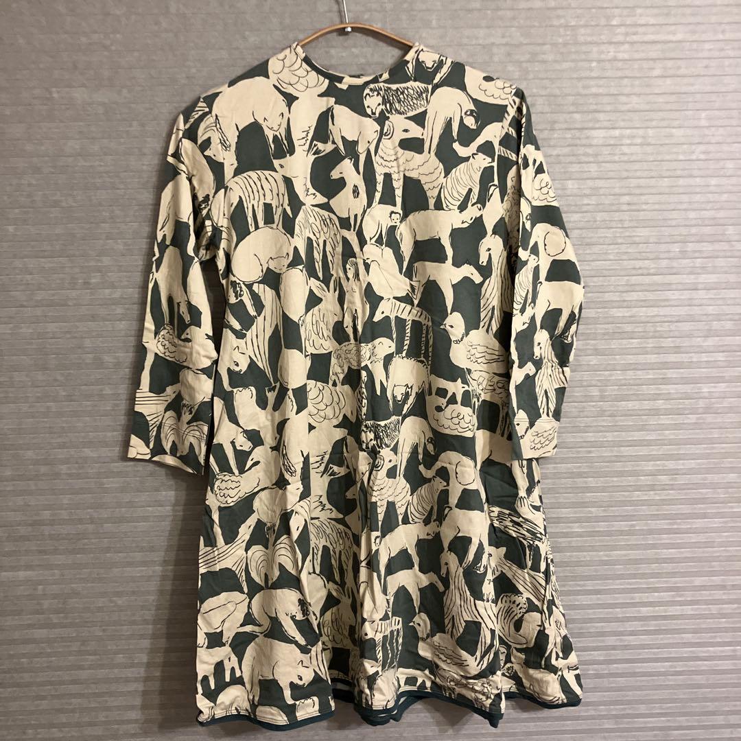 動物柄コットン七分袖ワンピース