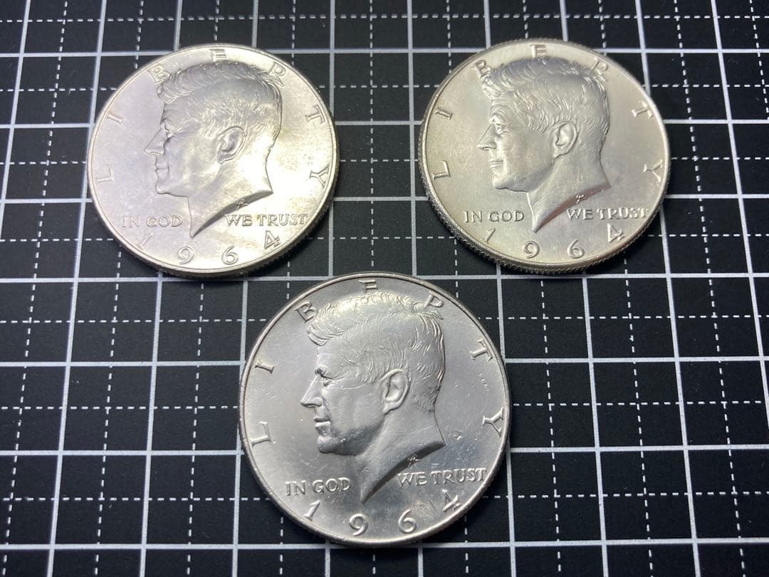 【アメリカ】ケネディハーフダラー銀貨(1964年)3枚組み