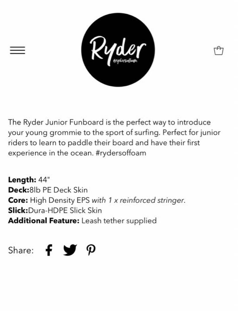 サーフィン・ボディボード Ryder Soft Surfboard JUNIOR FUNBOARD 44\"