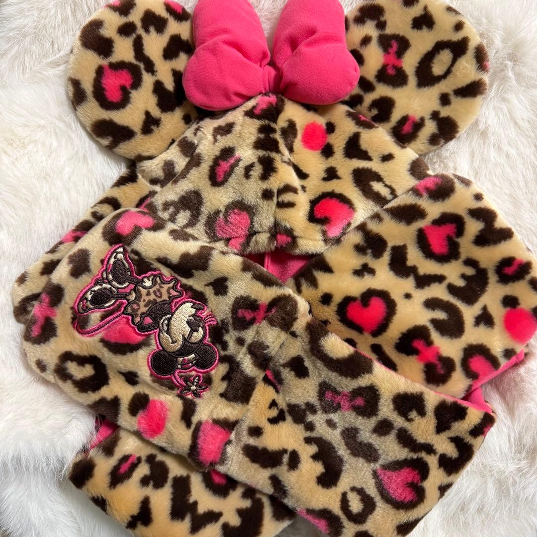 ディズニー ミニーマウス ファンキャップ マフラー ヒョウ柄