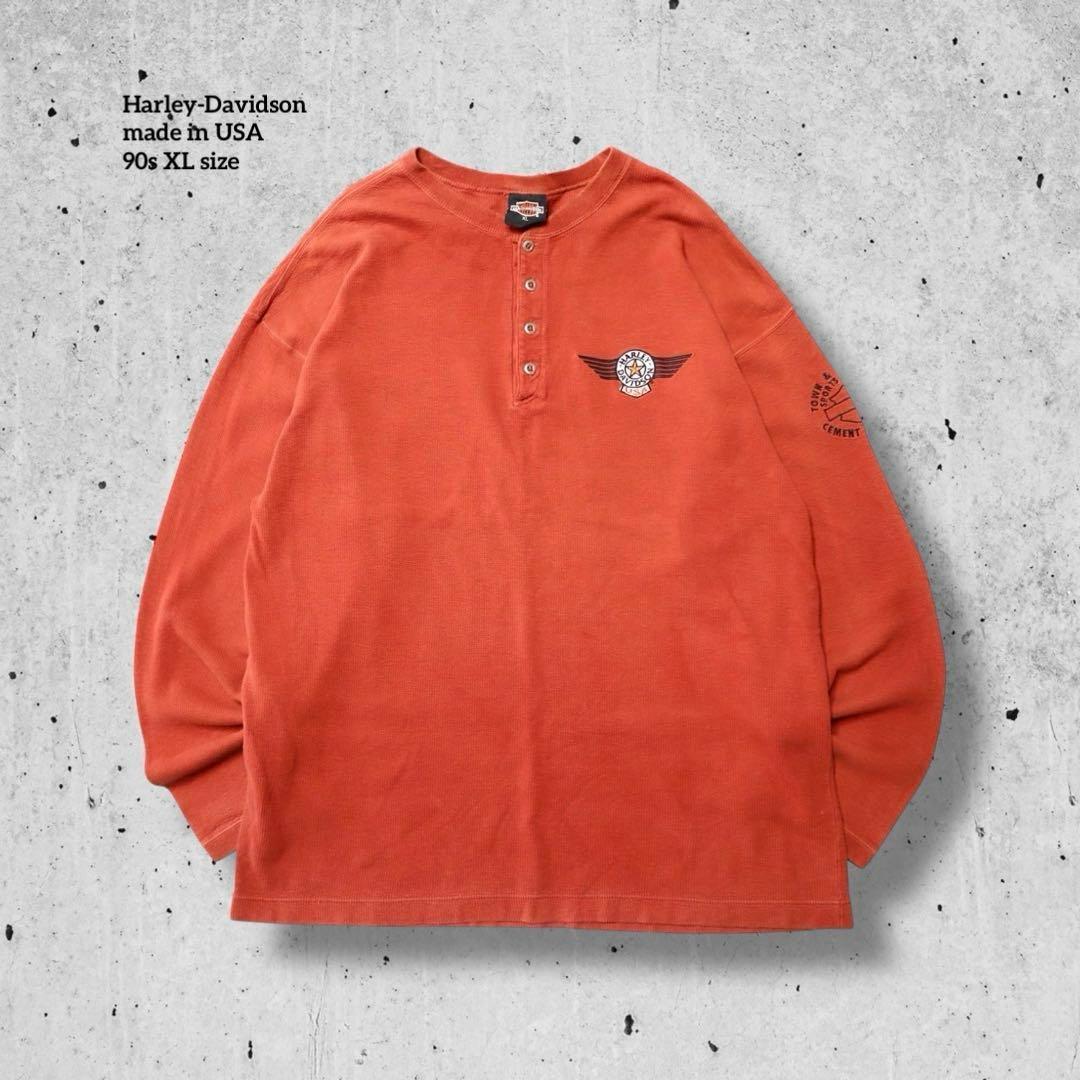 【Ytkd様】90sUSA製古着美品ハーレーダビッドソン ヘンリーネックロンT