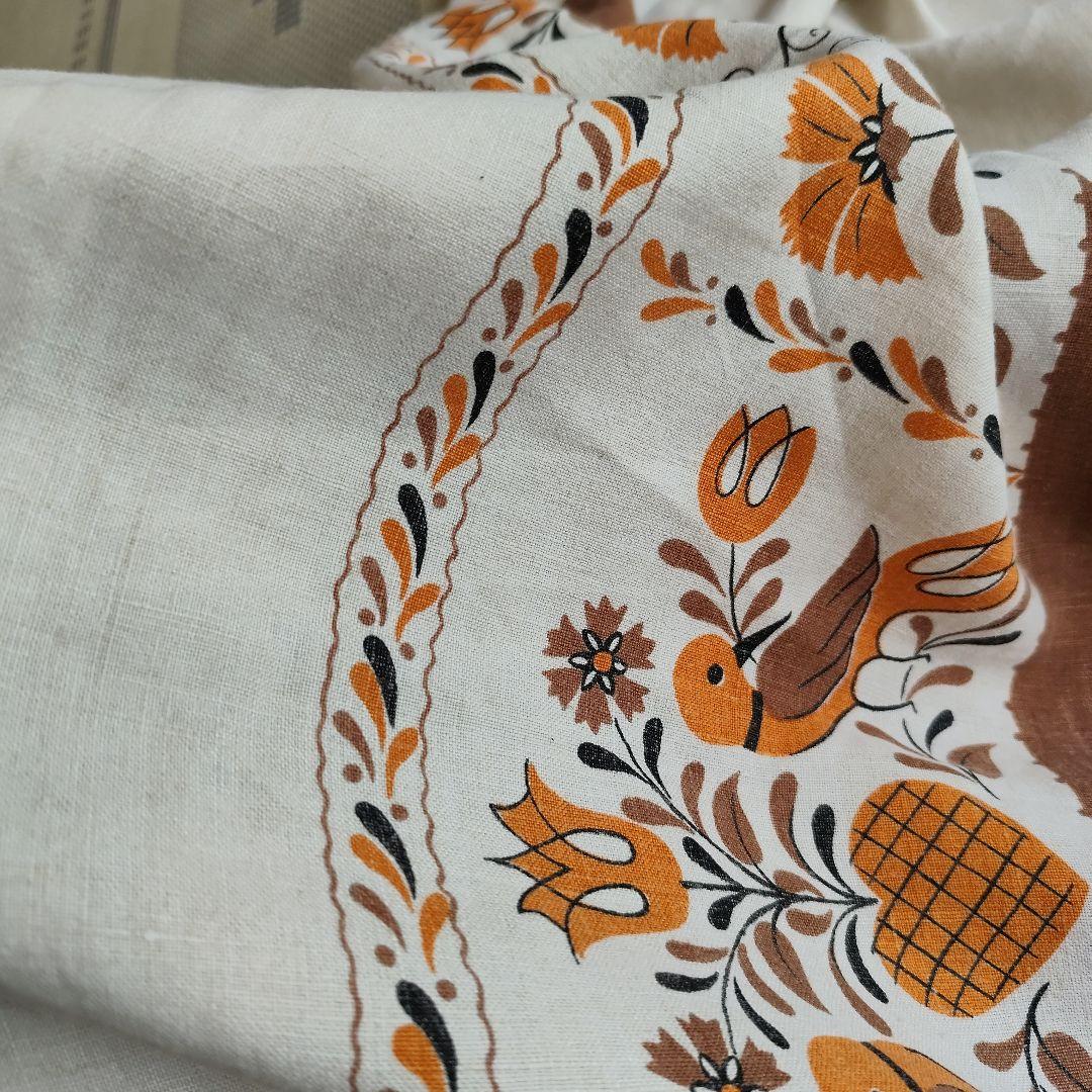 アメリカ　アンティークリネン　146x190㌢　テーブルクロス 鳥　レトロ