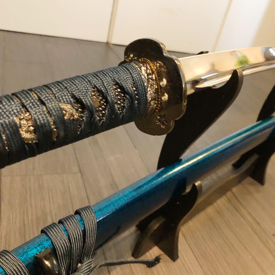 高級模造刀　高級居合刀　樋入り刀身　優波紋　亜合金刀身　名刀　居合刀　青拵え