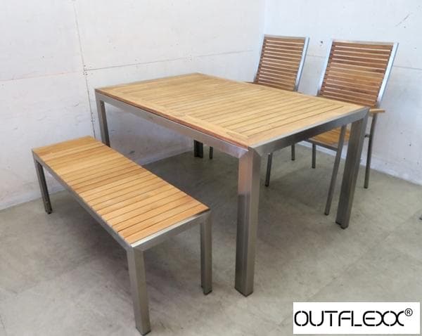未使用品■ドイツ■outflexx■チーク×ステンレス■ガーデンダイニング4点