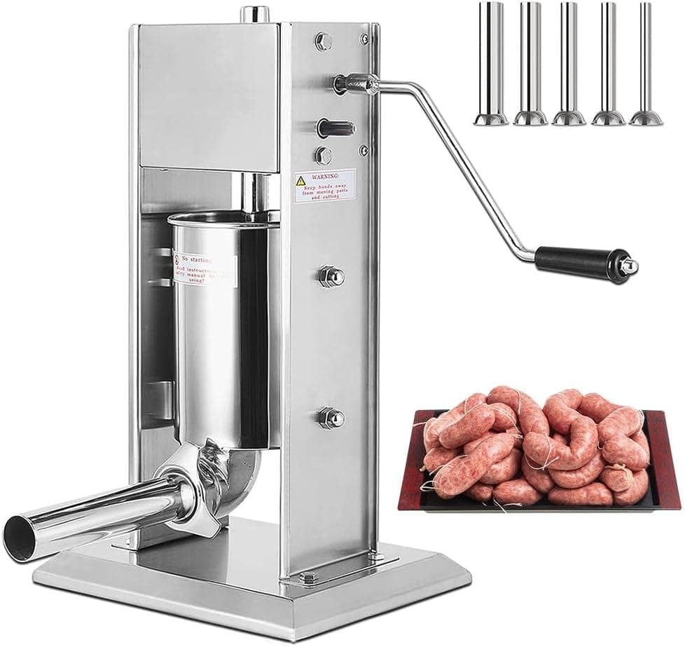 ステンレス製手動ソーセージスタッファー 5L 5つのスタッフィングノズル付き