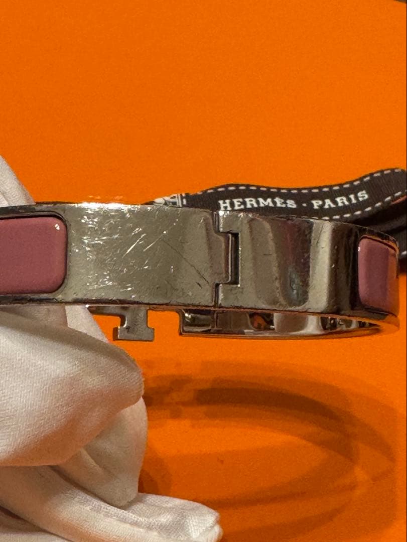 HERMES エナメルブレスレット 《クリックH》　ローズナカラット　シルバー