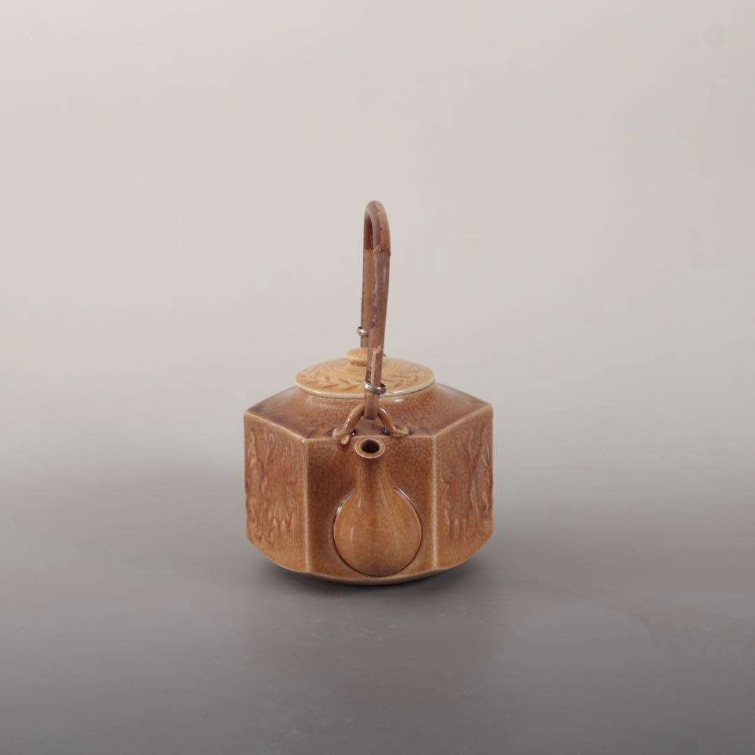 珉平焼 面取 飴釉 六角 急須 古道具 アンティーク 水注