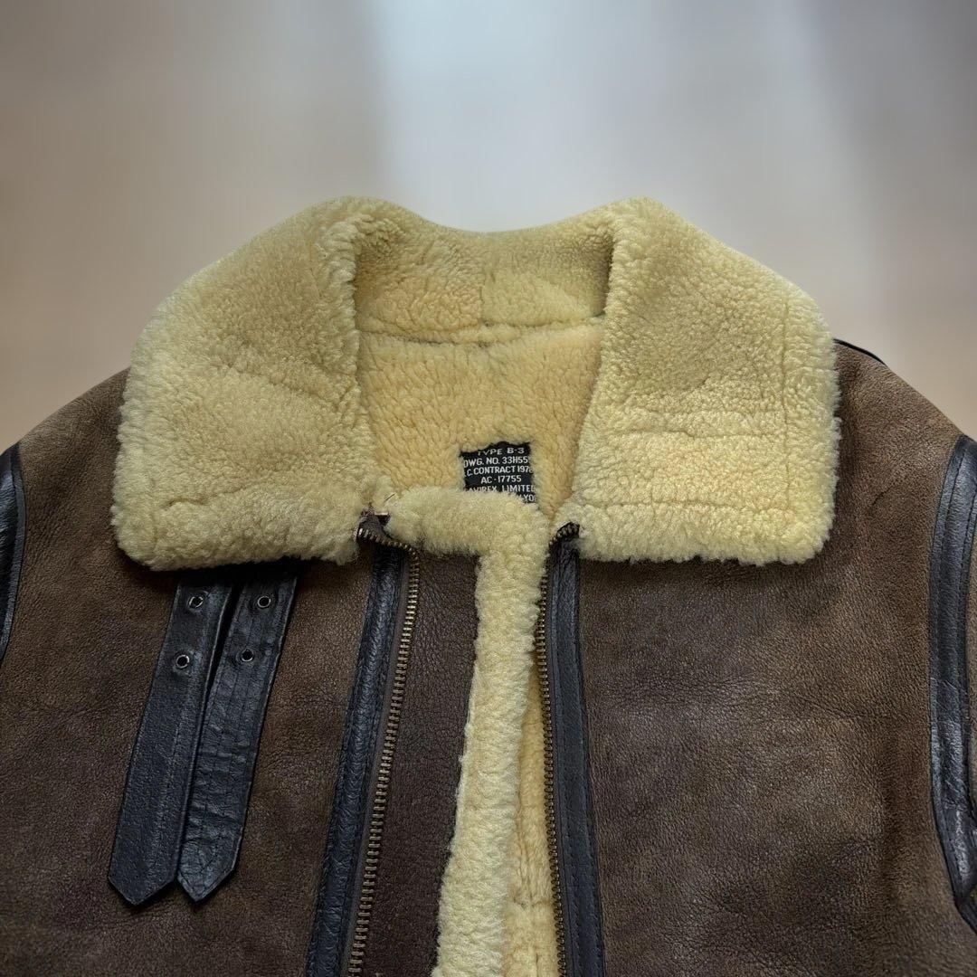 AVIREX B-3ブラウンレザー フライトジャケット ボア付き