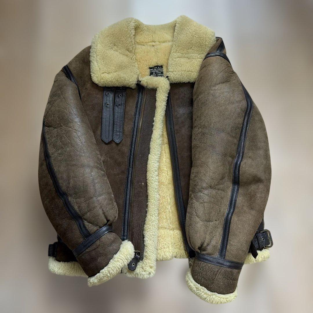 AVIREX B-3ブラウンレザー フライトジャケット ボア付き