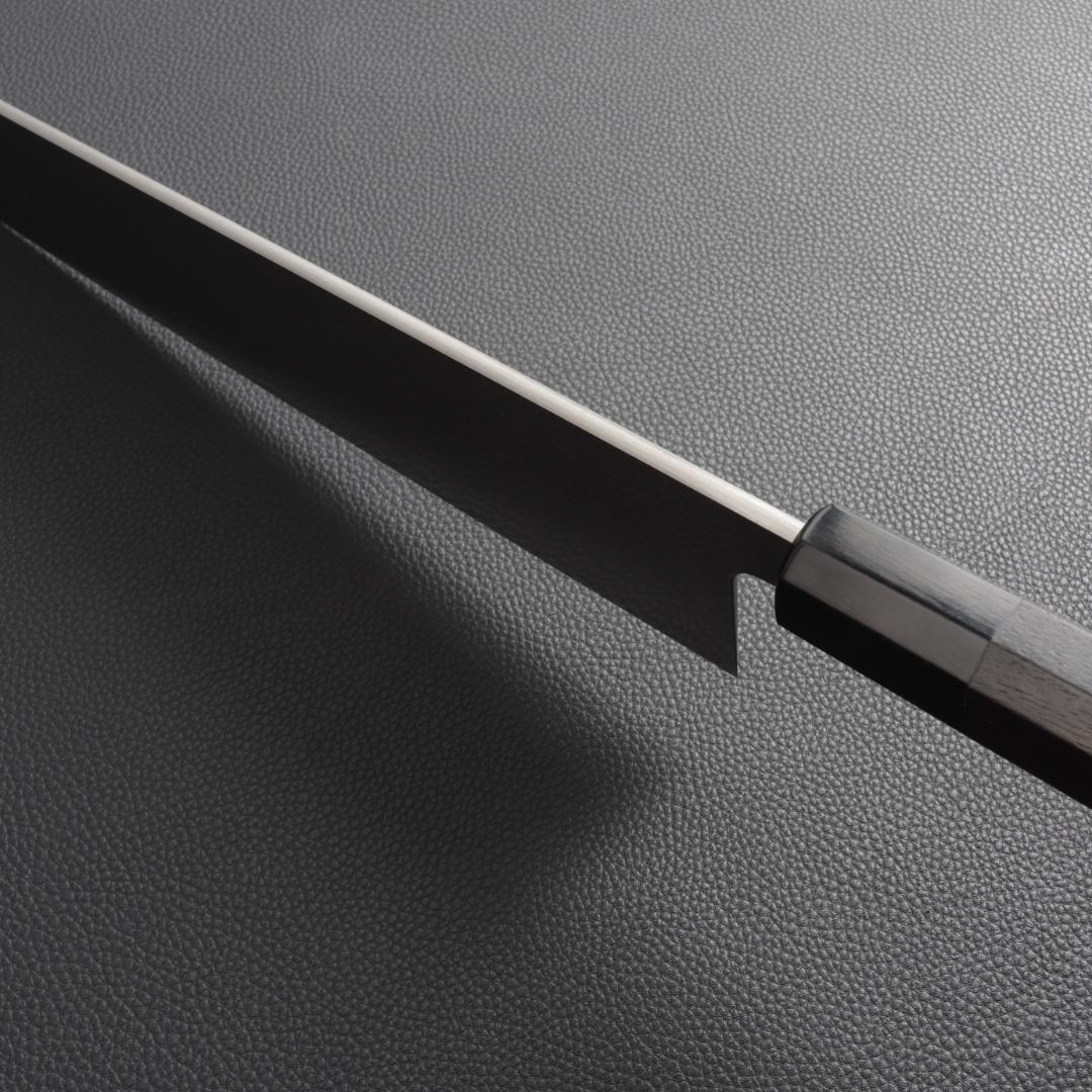 10419 切付型牛刀 尺寸 刺身包丁 両刃包丁 和牛刀 黒檀黒水牛角八角柄