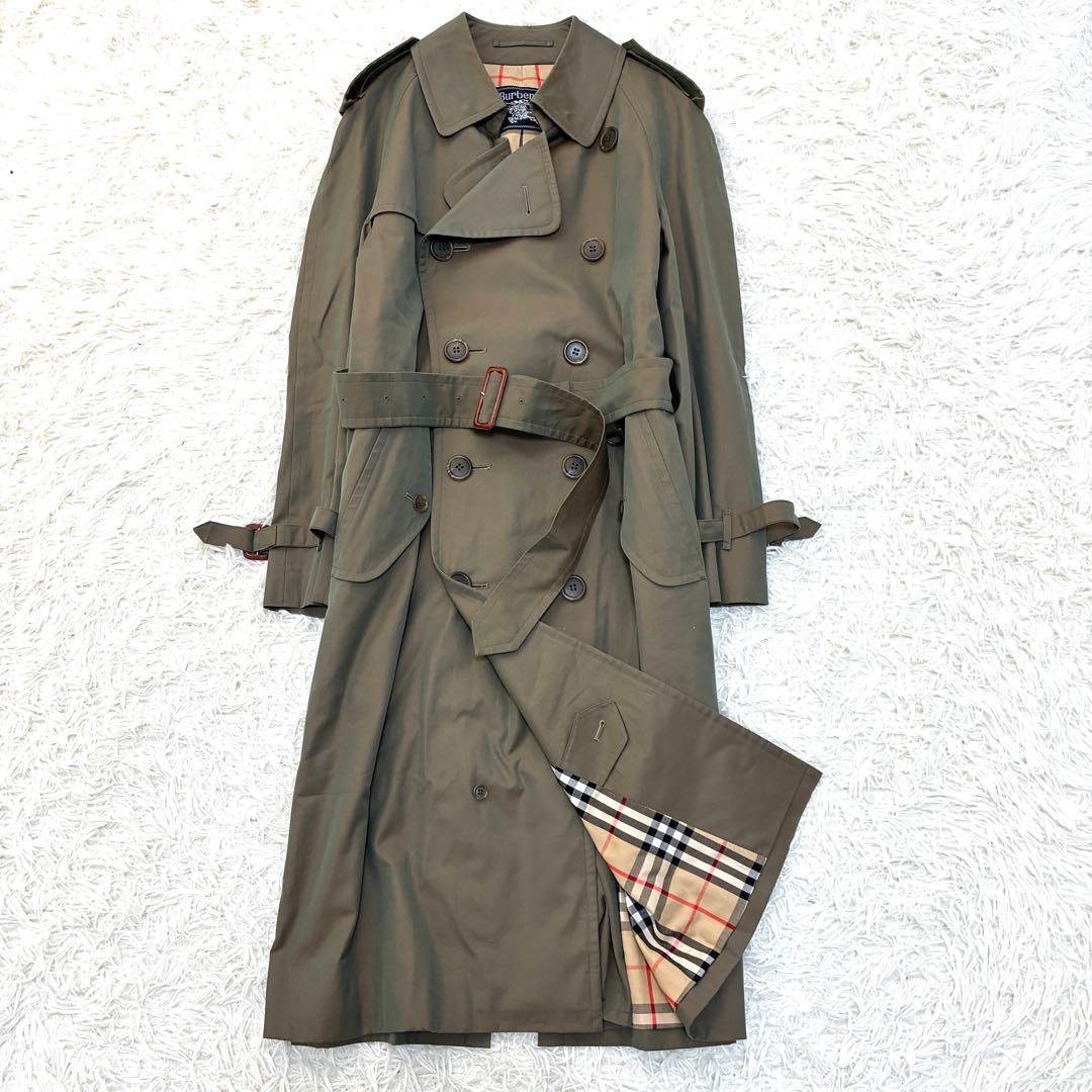 美品 バーバリー トレンチコート ベルト付 ノバチェック メンズ M カーキ