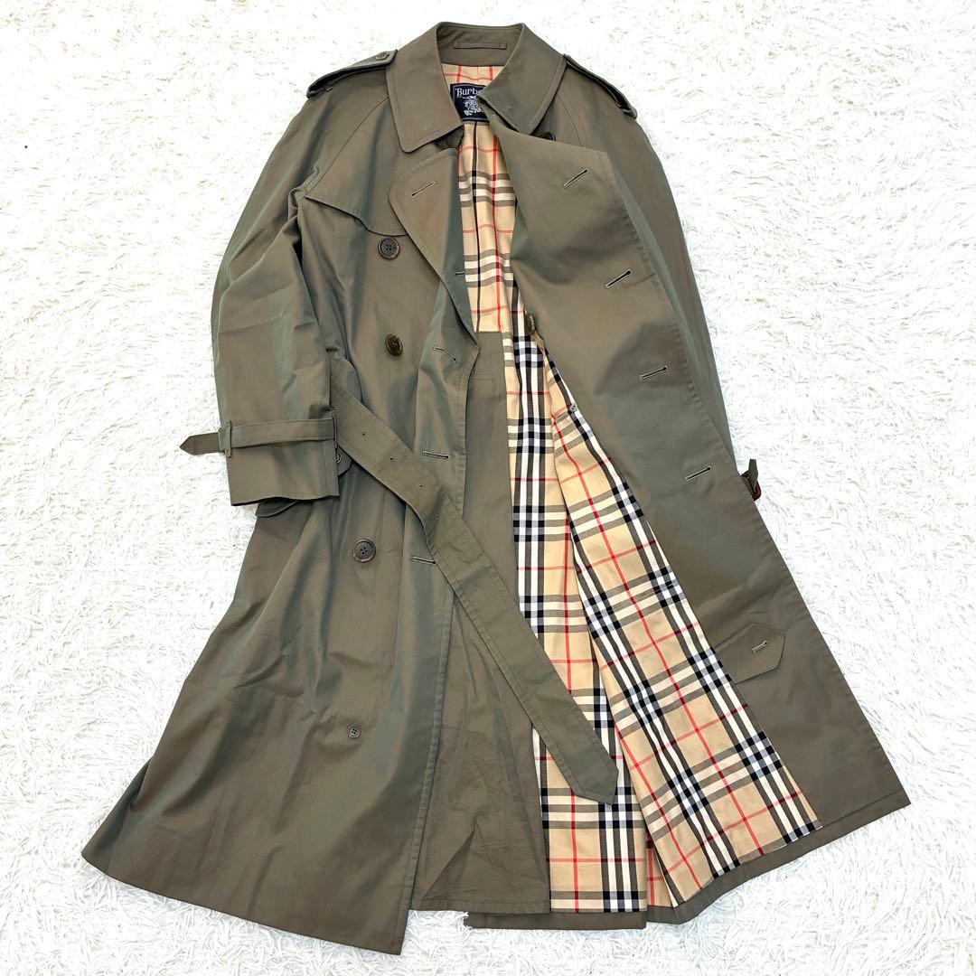 美品 バーバリー トレンチコート ベルト付 ノバチェック メンズ M カーキ