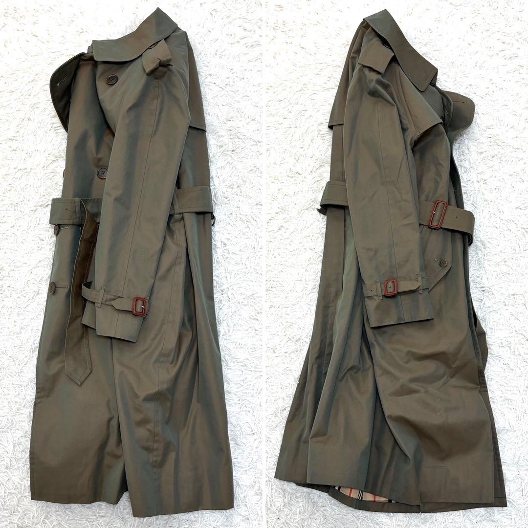 美品 バーバリー トレンチコート ベルト付 ノバチェック メンズ M カーキ