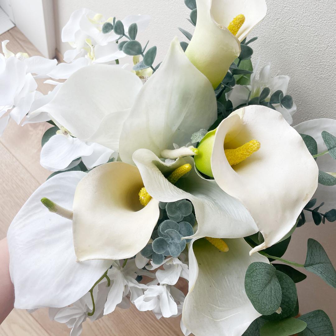 アーティフィシャルフラワー 結婚式 ブーケ ホワイト アンスリウム 蘭 セット