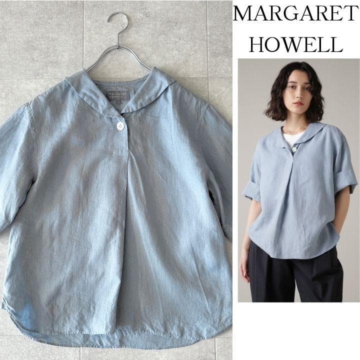 未使用級✨️24SS 3,5万 マーガレットハウエル 半袖ブラウス 水色 1