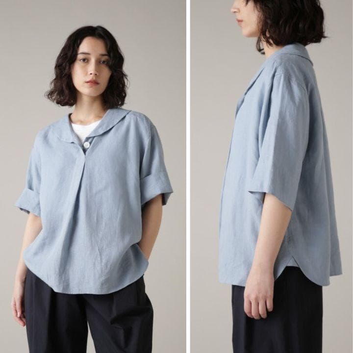 未使用級✨️24SS 3,5万 マーガレットハウエル 半袖ブラウス 水色 1