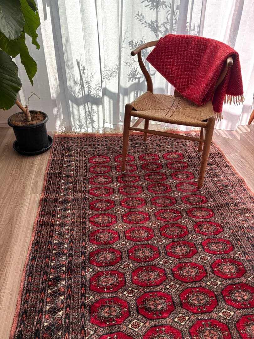 美品　アフガンラグ　ギュル紋様　トルクメンラグ　　202×125 経年40年