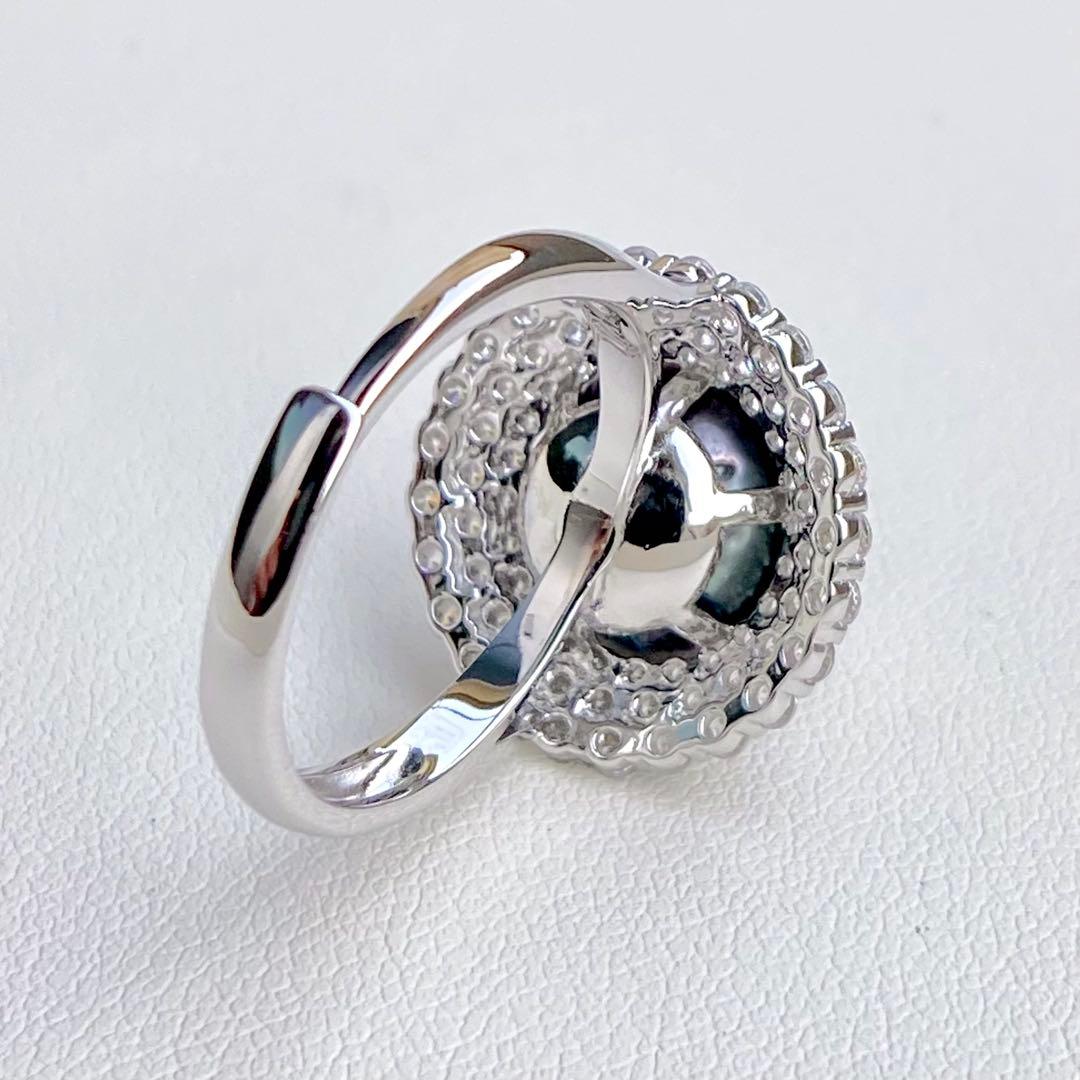 本真珠南洋黒蝶真珠　黒紫12.1㍉大玉s925リングY1042