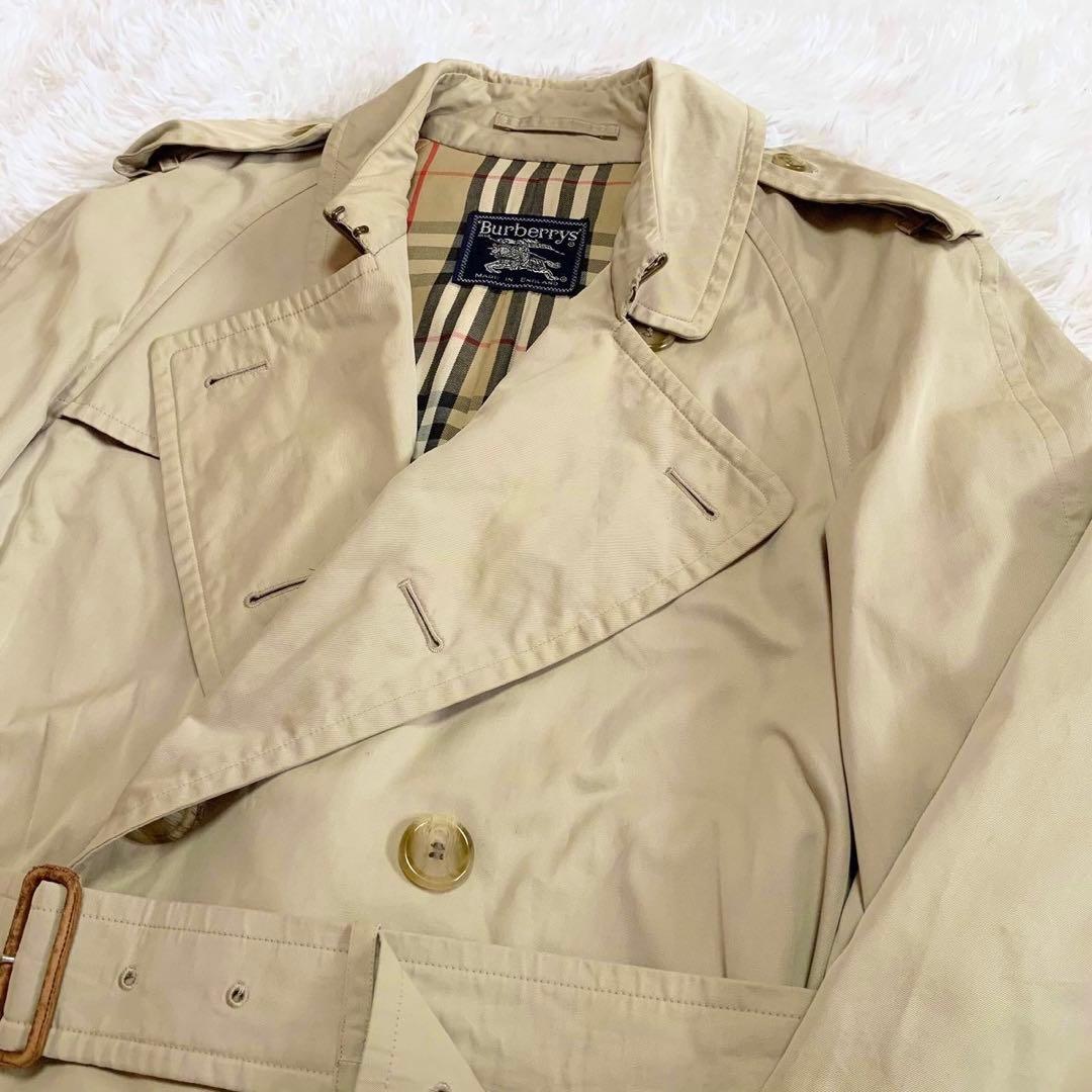 英国製　バーバリーズ　トレンチコート　亜麻色系　ウエストベルト　ノバチェック