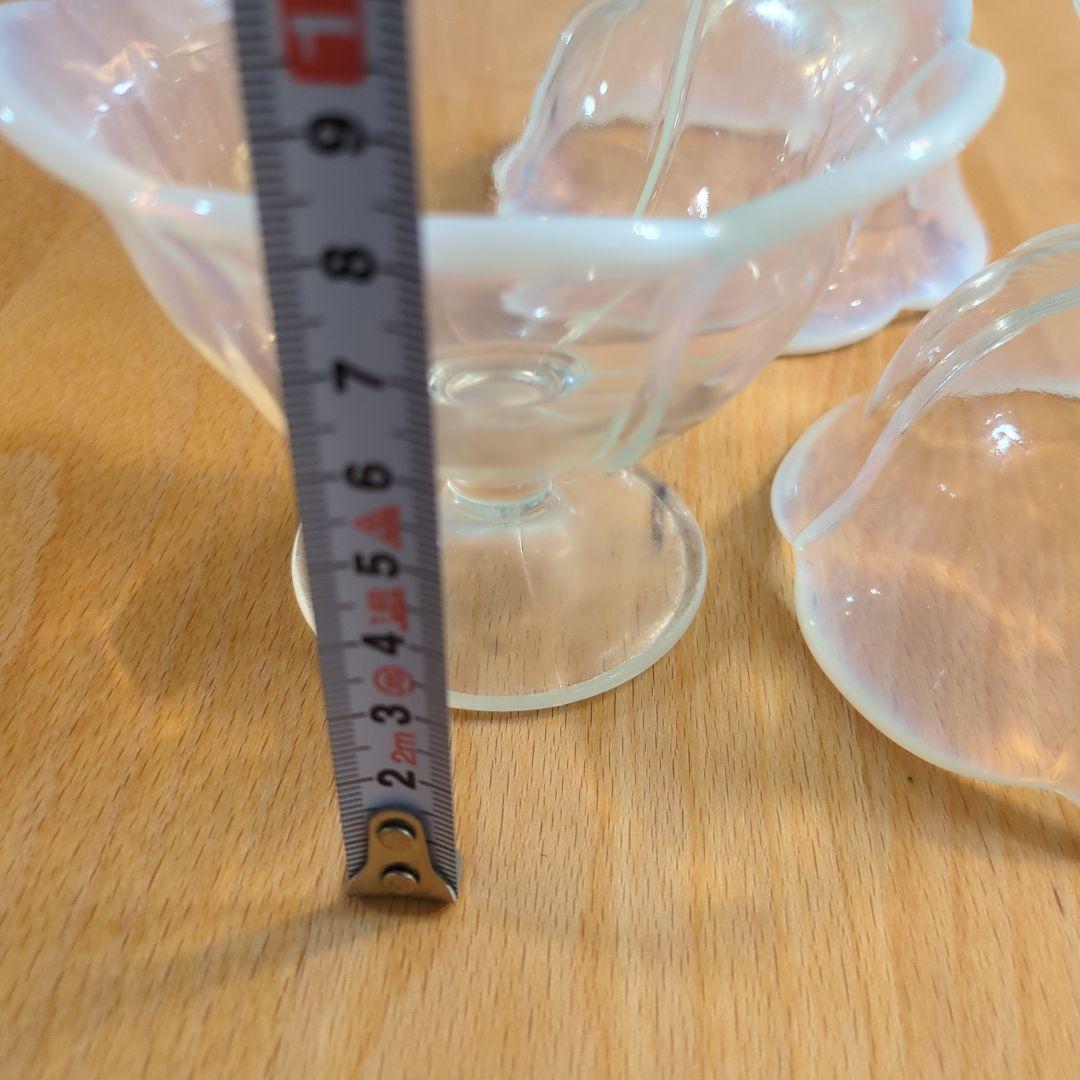 大正氷皿　花びら型ガラスデザートカップ 3個　骨董