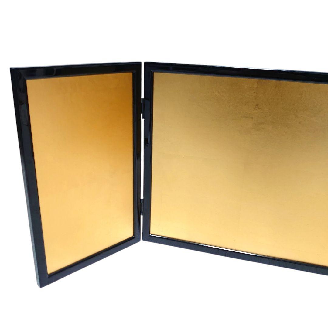 金沢箔 金屏風 三曲 木製 黒枠 逸品飾り 伝統工芸品