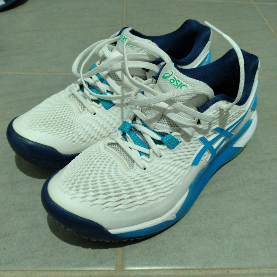 asics テニスシューズ ホワイト/ブルー