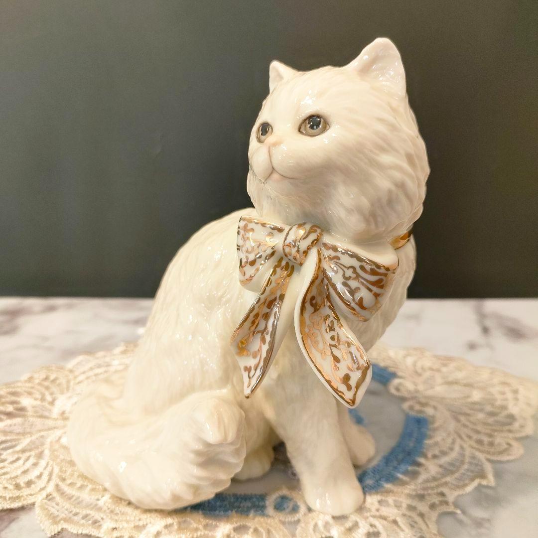ペルシャ猫 キャット レノックス 24K 陶器 ジュエリー 置物 大きなサイズ