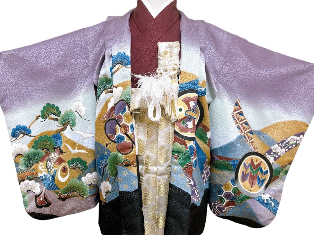 【専用出品】希少カラー♡七五三　5歳　男の子　フルセット　一式　紫　刺繍　鷹