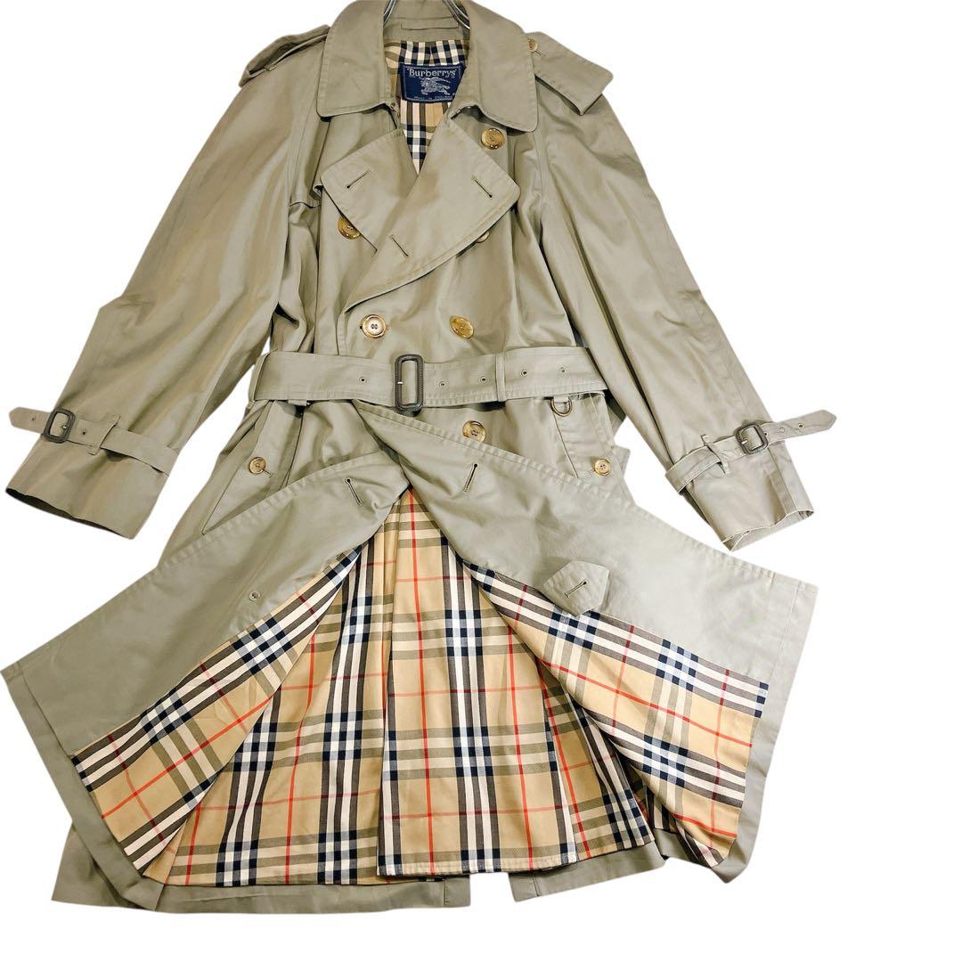 【逸品】Burberrys ロングトレンチコート　カーキ　ノバチェ　XL相当