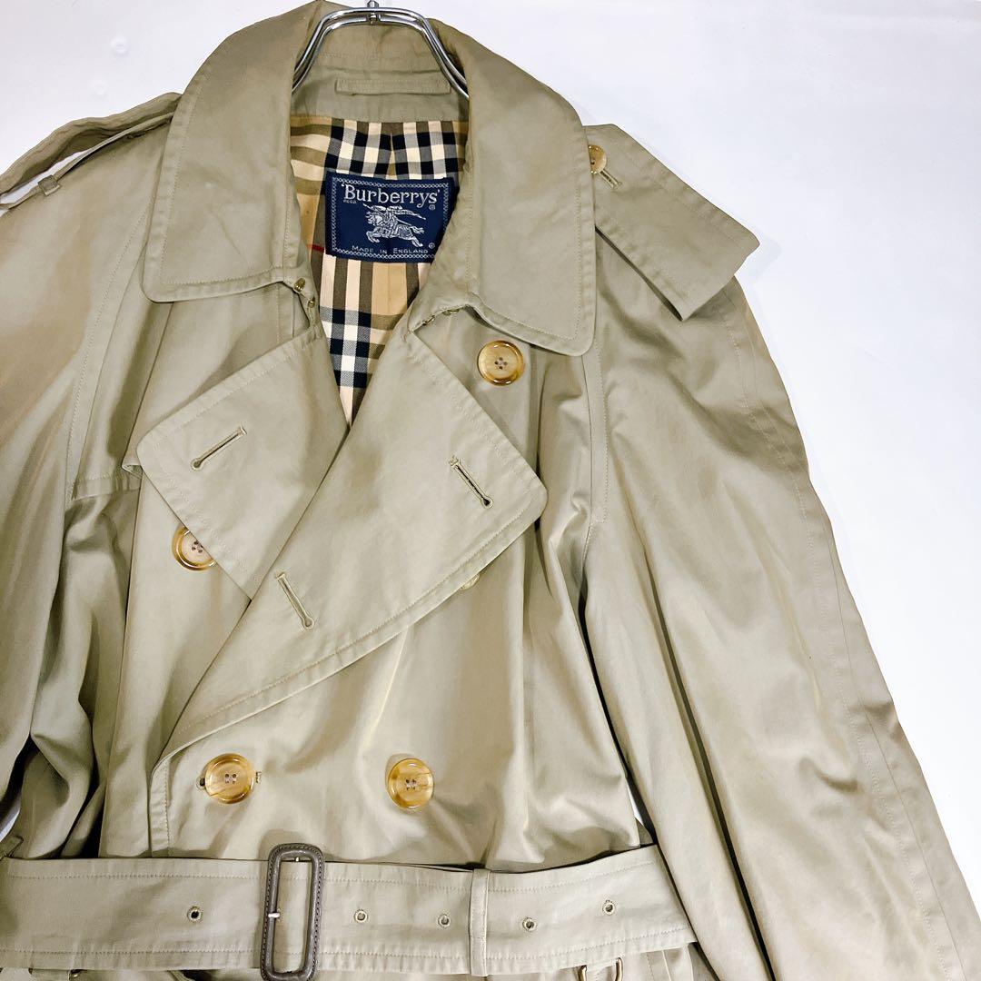 【逸品】Burberrys ロングトレンチコート　カーキ　ノバチェ　XL相当