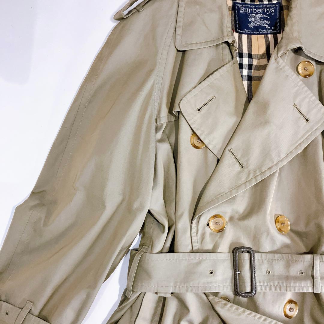 【逸品】Burberrys ロングトレンチコート　カーキ　ノバチェ　XL相当