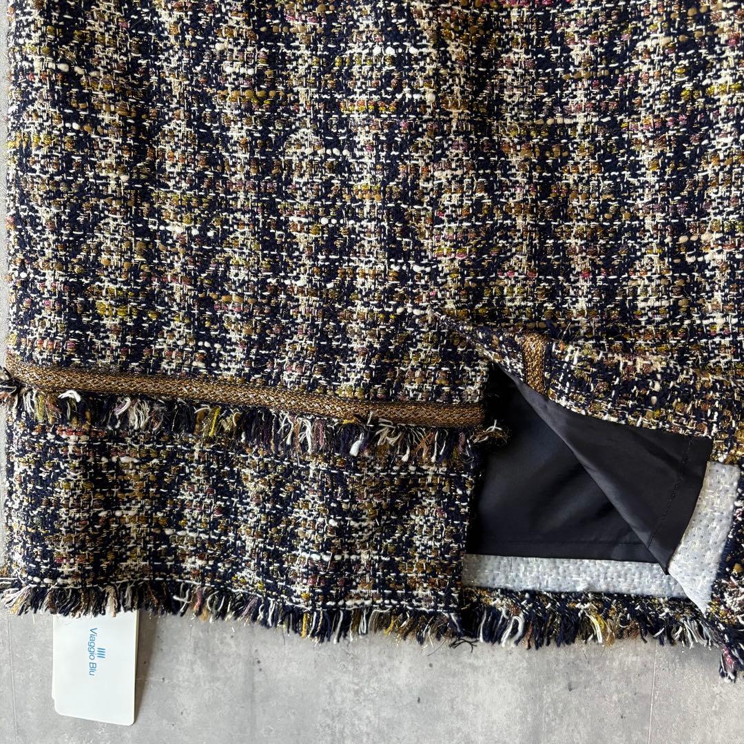 新品✨Viaggio Blu 高級ツイード タイトスカート 秋冬　フリンジ