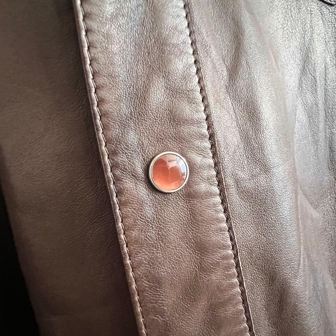 Theory シープスキン ウエスタンシャツ ダークブラウン 40 ラムレザー