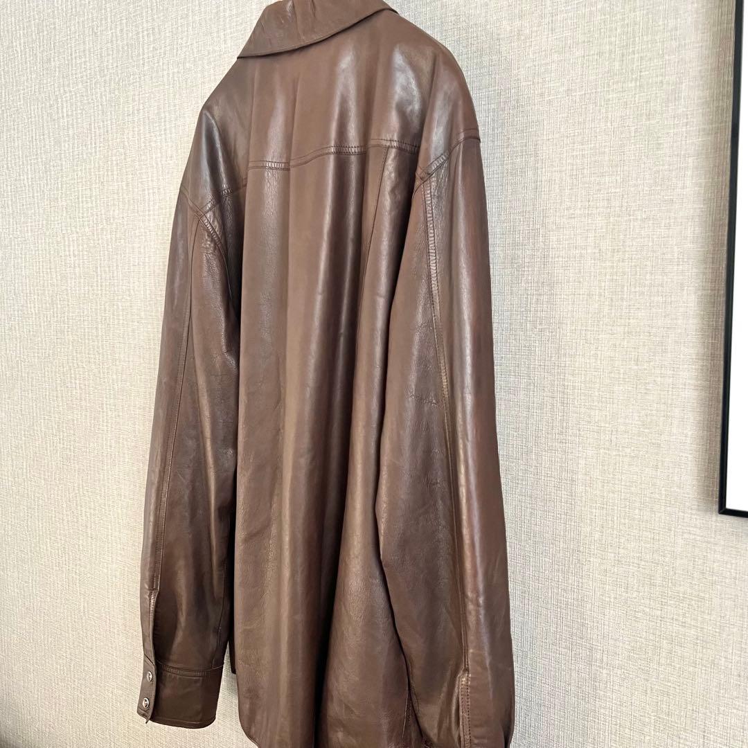 Theory シープスキン ウエスタンシャツ ダークブラウン 40 ラムレザー