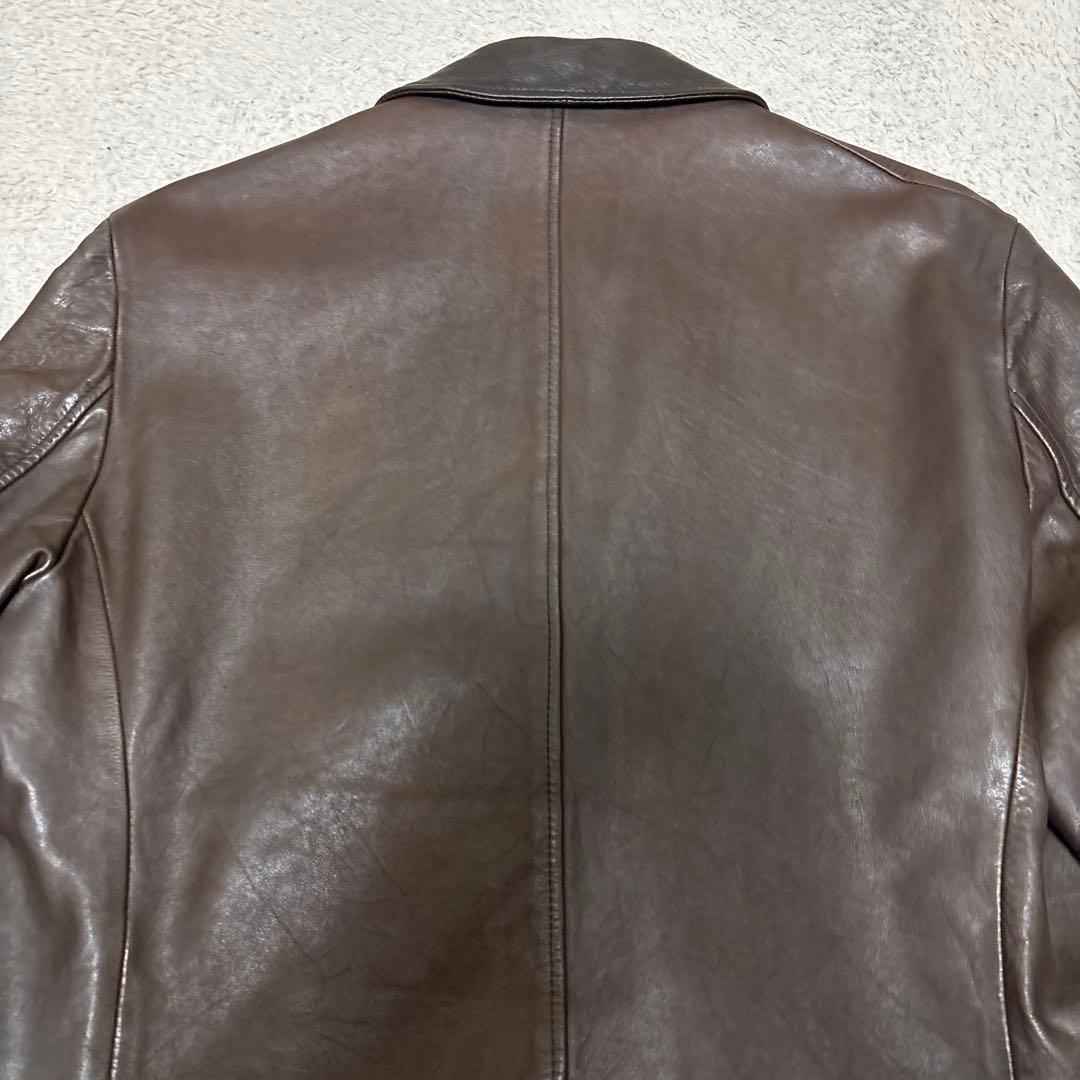 dunhill　ラムレザー　テーラードジャケット　ブラウン　羊革　本切羽