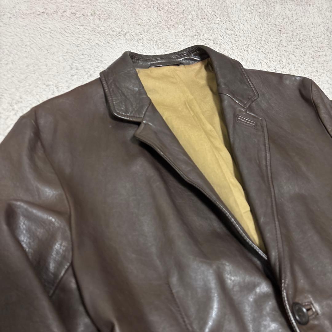 dunhill　ラムレザー　テーラードジャケット　ブラウン　羊革　本切羽