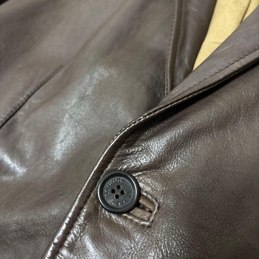 dunhill　ラムレザー　テーラードジャケット　ブラウン　羊革　本切羽